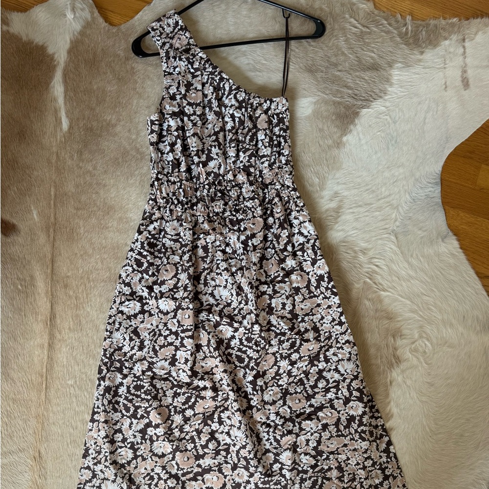 Rails One-Shoulder Dress. Colors brown, peach and cream